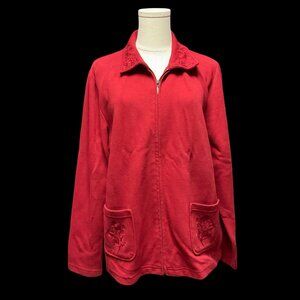 Burgundy Zip Up Jacket w/ Floral Embroidery